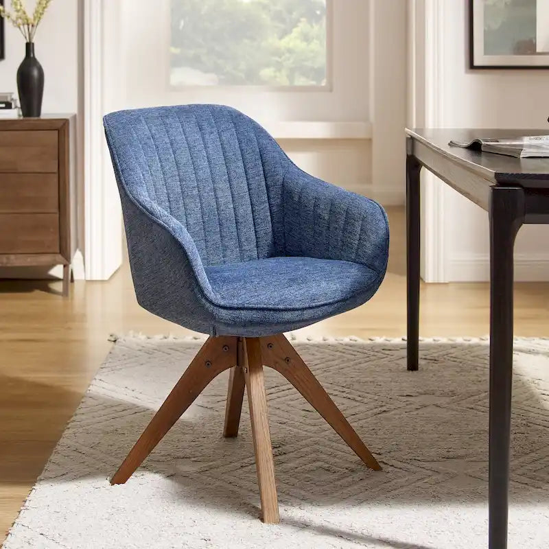 Mid-Century Modern Swivel Arm Accent Chair with Wood Legs