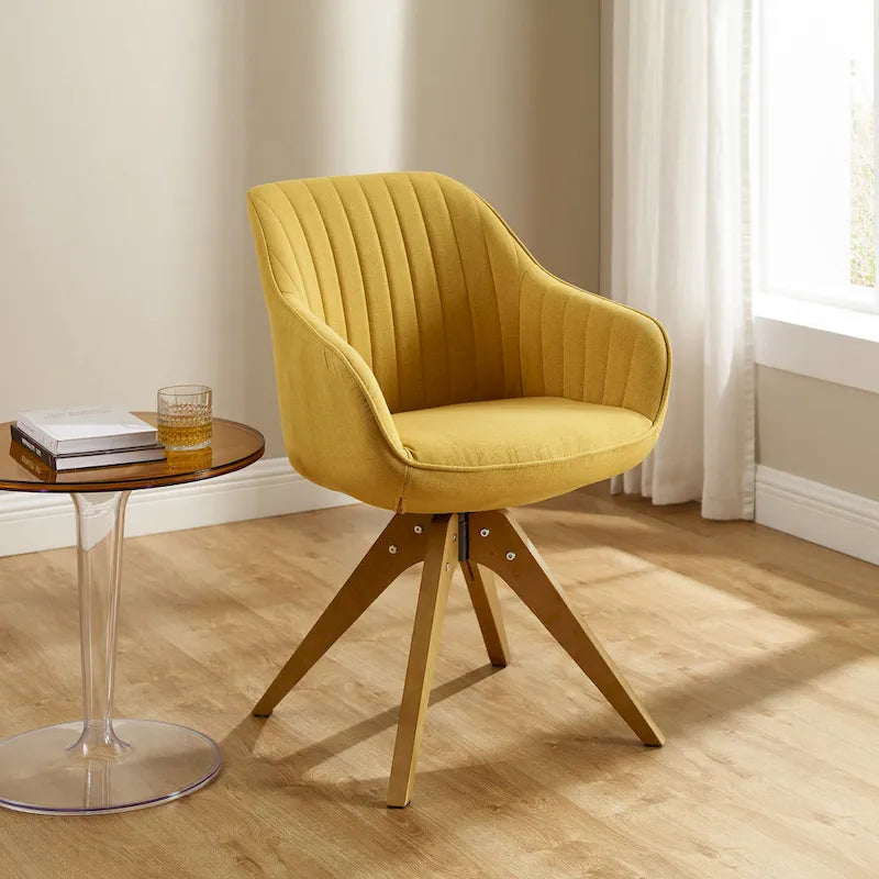 Mid-Century Modern Swivel Arm Accent Chair with Wood Legs