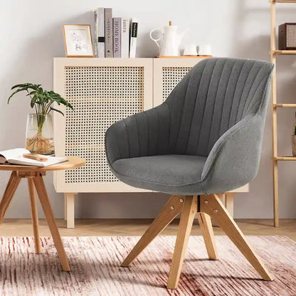 Mid-Century Modern Swivel Arm Accent Chair with Wood Legs