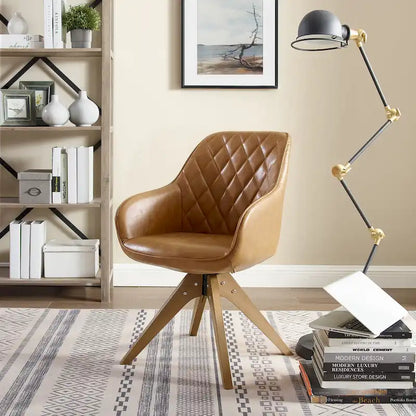 Mid-Century Modern Swivel Arm Accent Chair with Wood Legs