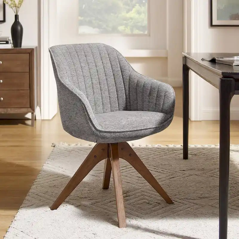 Mid-Century Modern Swivel Arm Accent Chair with Wood Legs