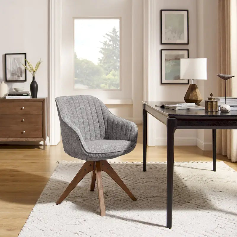 Mid-Century Modern Swivel Arm Accent Chair with Wood Legs