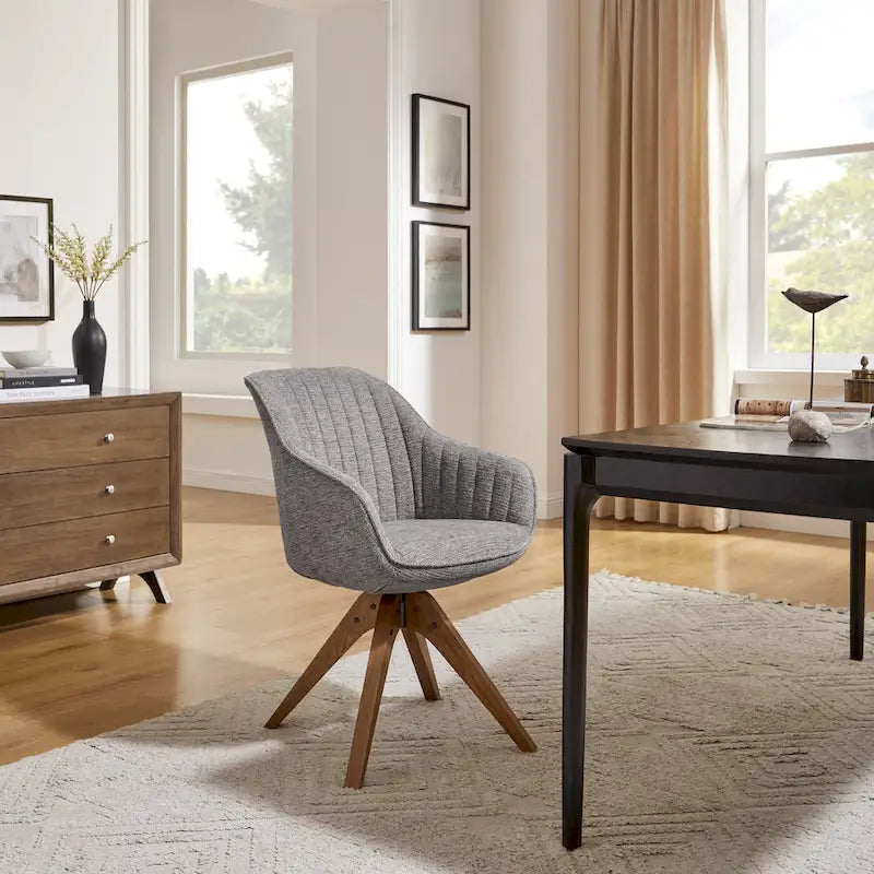 Mid-Century Modern Swivel Arm Accent Chair with Wood Legs