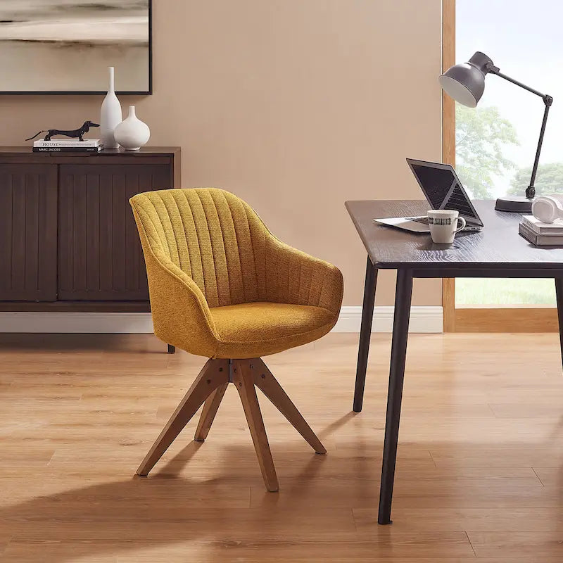 Mid-Century Modern Swivel Arm Accent Chair with Wood Legs