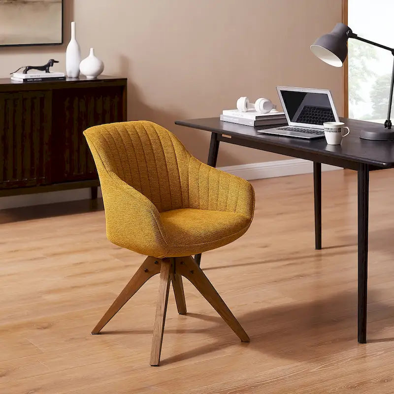 Mid-Century Modern Swivel Arm Accent Chair with Wood Legs