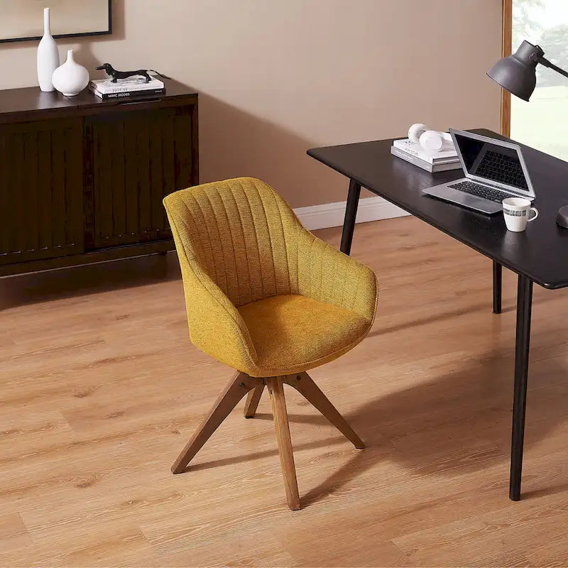 Mid-Century Modern Swivel Arm Accent Chair with Wood Legs