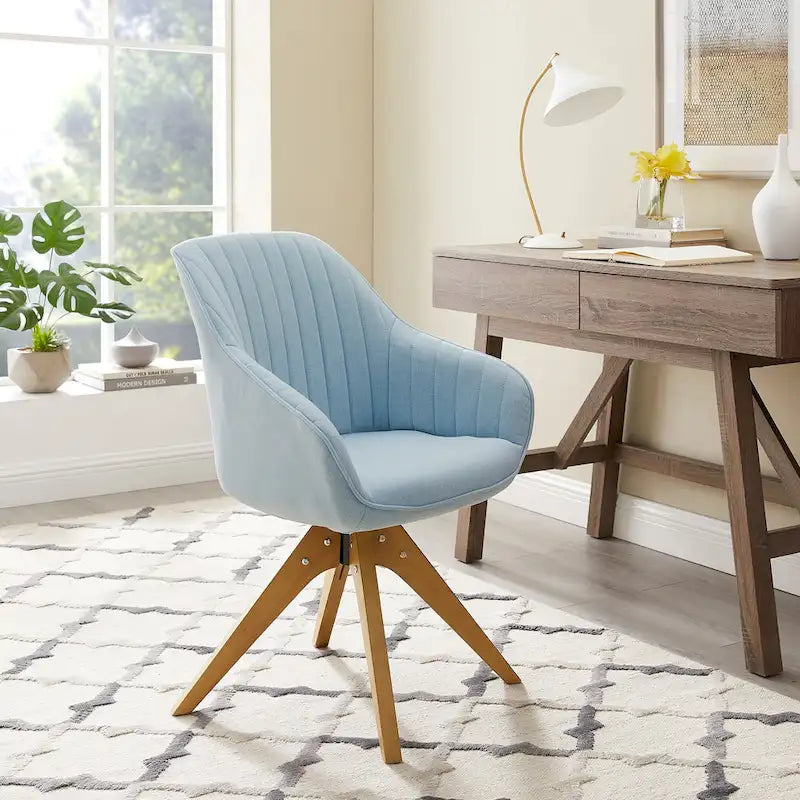 Mid-Century Modern Swivel Arm Accent Chair with Wood Legs