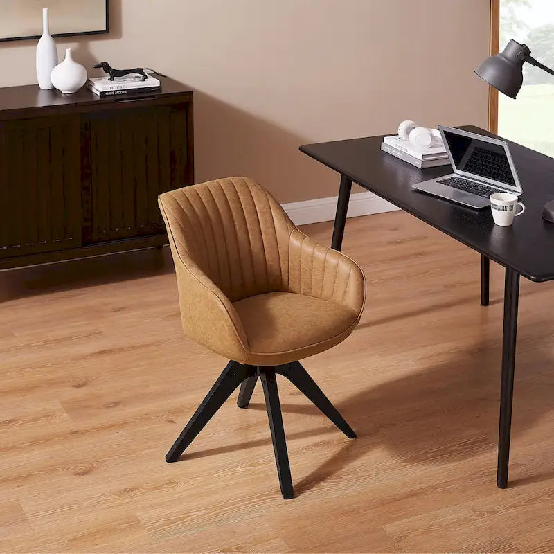 Mid-Century Modern Swivel Arm Accent Chair with Wood Legs