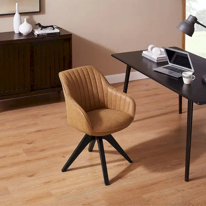 Mid-Century Modern Swivel Arm Accent Chair with Wood Legs