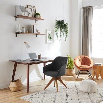 Mid-Century Modern Swivel Arm Accent Chair with Wood Legs