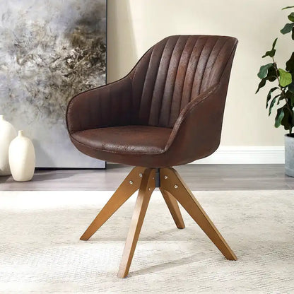 Mid-Century Modern Swivel Arm Accent Chair with Wood Legs