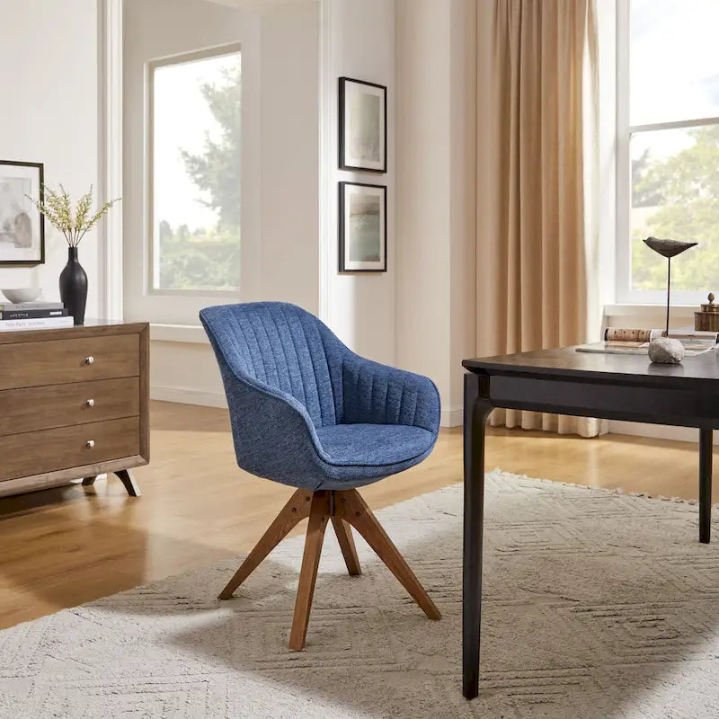 Mid-Century Modern Swivel Arm Accent Chair with Wood Legs