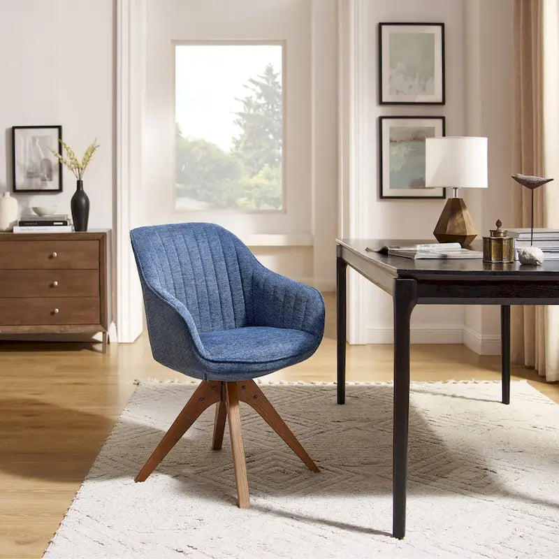 Mid-Century Modern Swivel Arm Accent Chair with Wood Legs