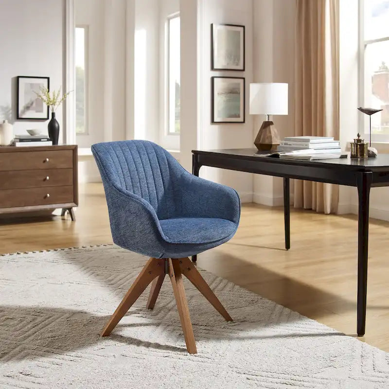 Mid-Century Modern Swivel Arm Accent Chair with Wood Legs