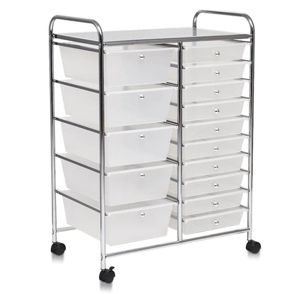 15-drawer Utility Organizer Rolling Cart with Wheels