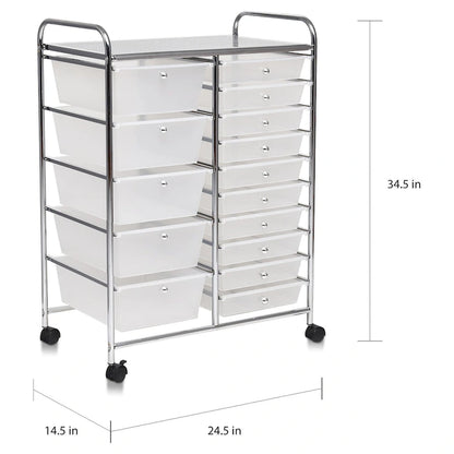 15-drawer Utility Organizer Rolling Cart with Wheels