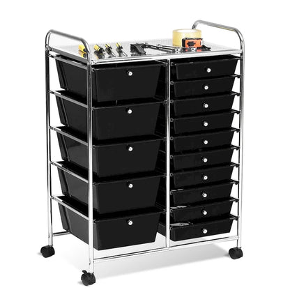 15-drawer Utility Organizer Rolling Cart with Wheels