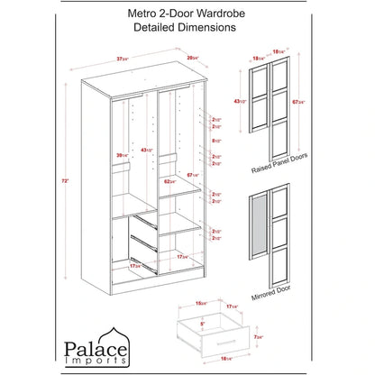 Imports 100% Solid Wood Metro Wardrobe Armoire with Solid Wood or Mirrored Doors