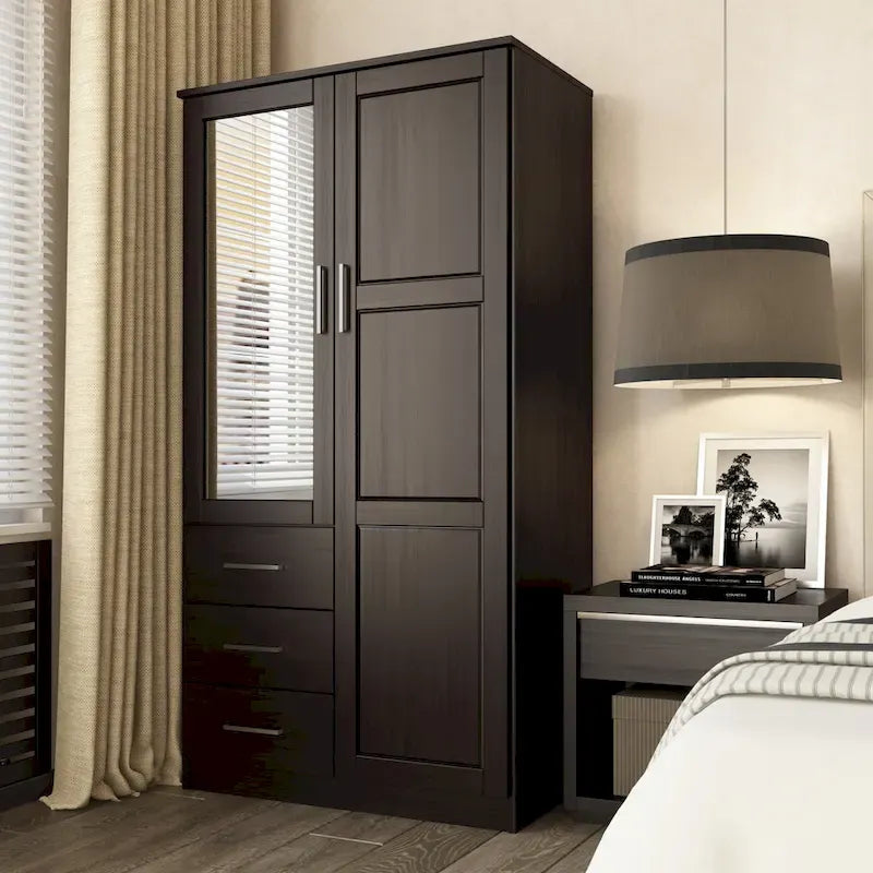 Imports 100% Solid Wood Metro Wardrobe Armoire with Solid Wood or Mirrored Doors