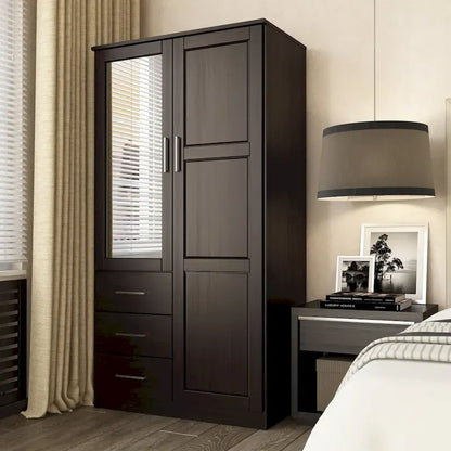 Imports 100% Solid Wood Metro Wardrobe Armoire with Solid Wood or Mirrored Doors