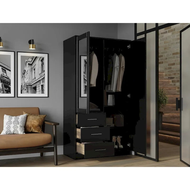 Imports 100% Solid Wood Metro Wardrobe Armoire with Solid Wood or Mirrored Doors