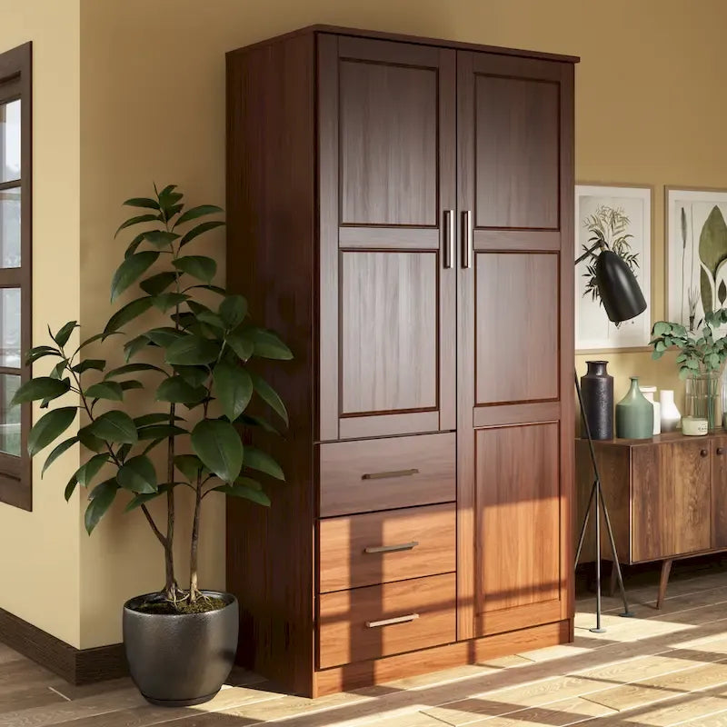 Imports 100% Solid Wood Metro Wardrobe Armoire with Solid Wood or Mirrored Doors