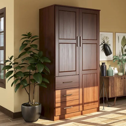 Imports 100% Solid Wood Metro Wardrobe Armoire with Solid Wood or Mirrored Doors