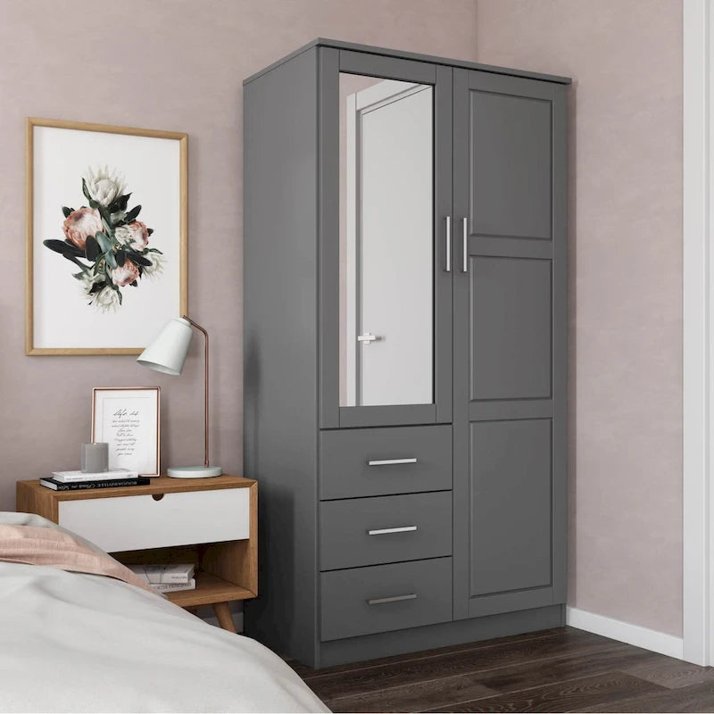 Imports 100% Solid Wood Metro Wardrobe Armoire with Solid Wood or Mirrored Doors