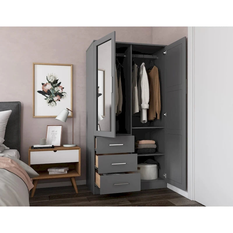 Imports 100% Solid Wood Metro Wardrobe Armoire with Solid Wood or Mirrored Doors