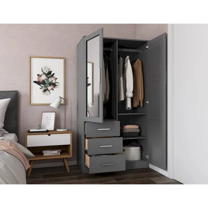 Imports 100% Solid Wood Metro Wardrobe Armoire with Solid Wood or Mirrored Doors
