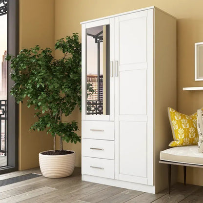Imports 100% Solid Wood Metro Wardrobe Armoire with Solid Wood or Mirrored Doors