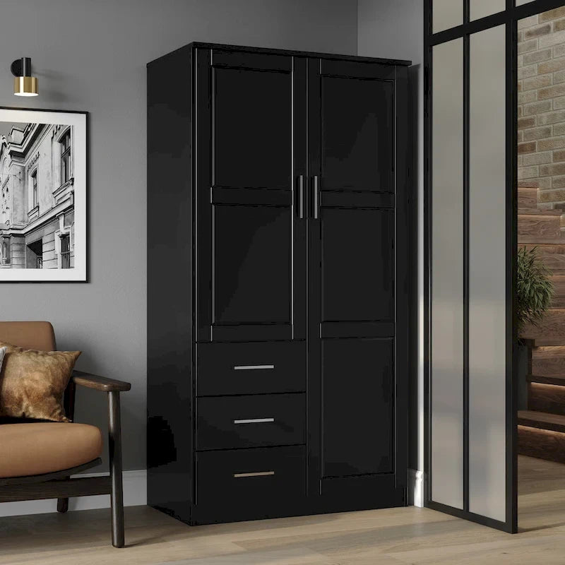 Imports 100% Solid Wood Metro Wardrobe Armoire with Solid Wood or Mirrored Doors