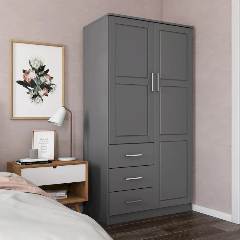 Imports 100% Solid Wood Metro Wardrobe Armoire with Solid Wood or Mirrored Doors