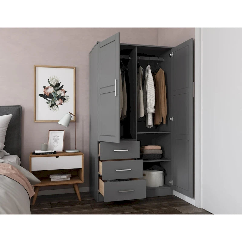 Imports 100% Solid Wood Metro Wardrobe Armoire with Solid Wood or Mirrored Doors