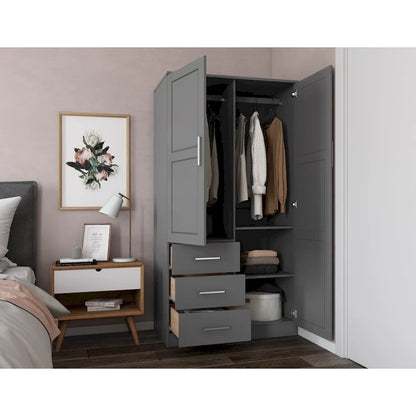Imports 100% Solid Wood Metro Wardrobe Armoire with Solid Wood or Mirrored Doors