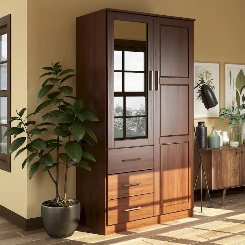 Imports 100% Solid Wood Metro Wardrobe Armoire with Solid Wood or Mirrored Doors