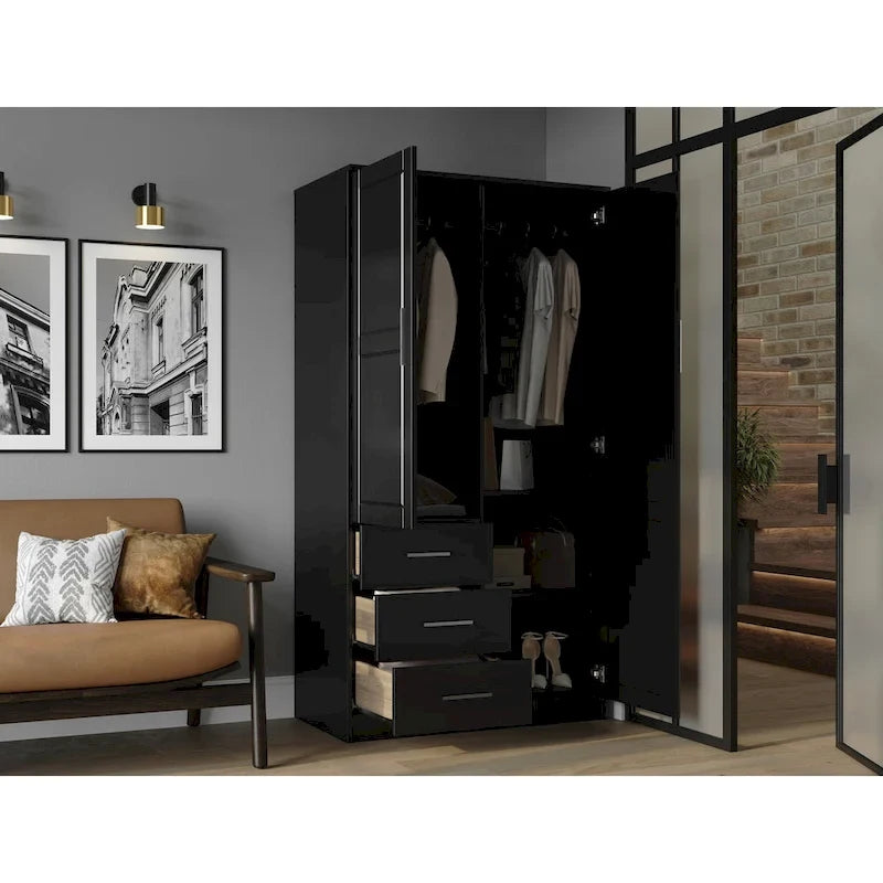 Imports 100% Solid Wood Metro Wardrobe Armoire with Solid Wood or Mirrored Doors