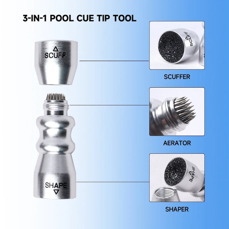 3-in-1 Billiard Cue Tip Tool - Shaper, Scuffer & Aerator