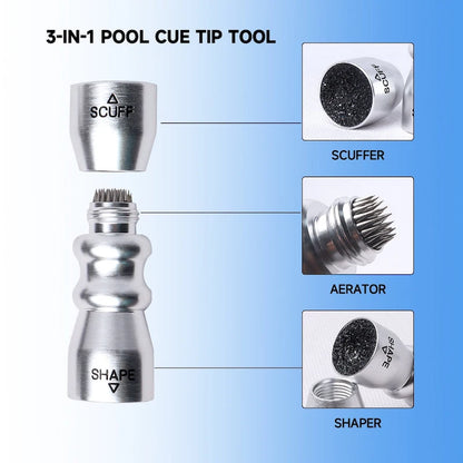 3-in-1 Billiard Cue Tip Tool - Shaper, Scuffer & Aerator