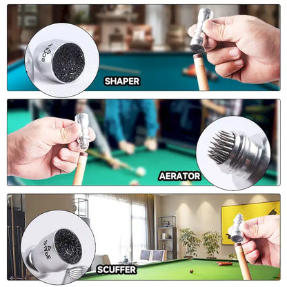 3-in-1 Billiard Cue Tip Tool - Shaper, Scuffer & Aerator