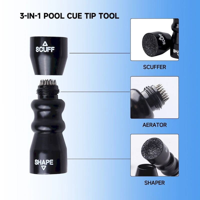 3-in-1 Billiard Cue Tip Tool - Shaper, Scuffer & Aerator