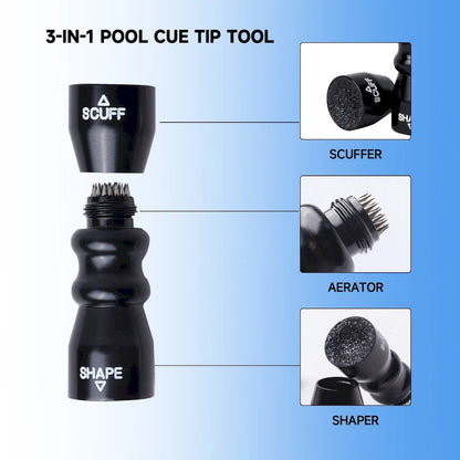 3-in-1 Billiard Cue Tip Tool - Shaper, Scuffer & Aerator