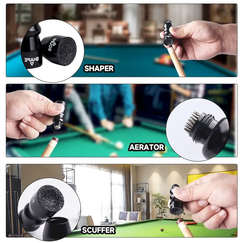 3-in-1 Billiard Cue Tip Tool - Shaper, Scuffer & Aerator