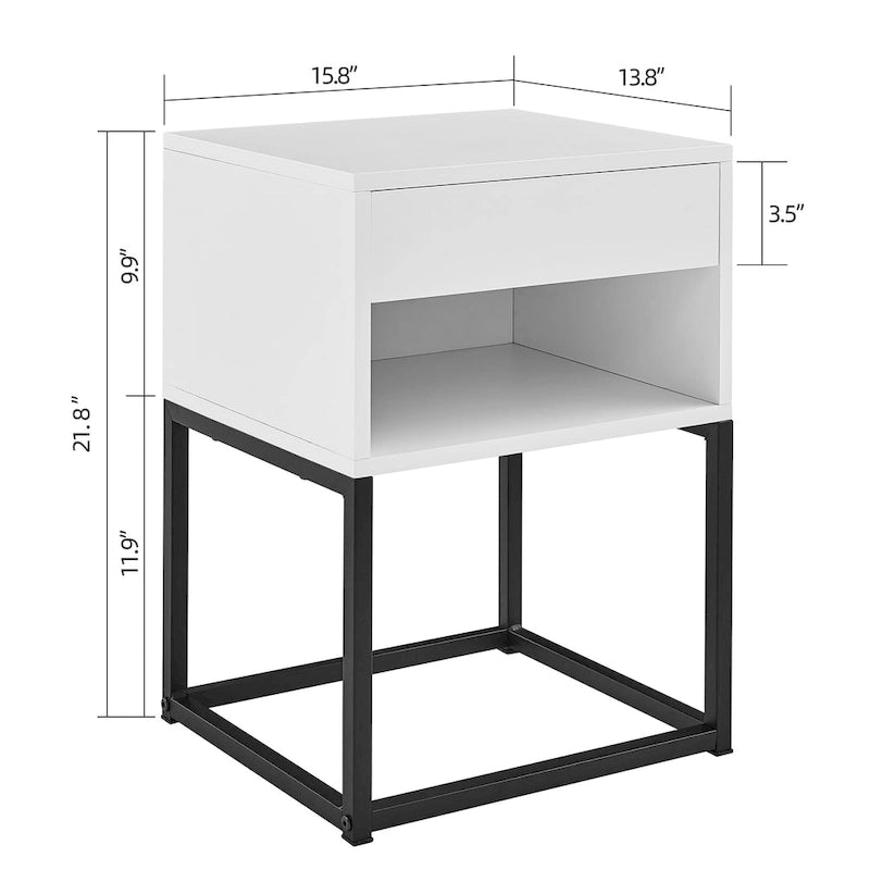 Simple End Table with Drawer and Shelf for Any Room,Nightstand,Metal Leg Design