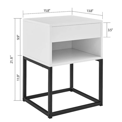 Simple End Table with Drawer and Shelf for Any Room,Nightstand,Metal Leg Design