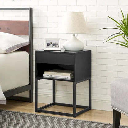 Simple End Table with Drawer and Shelf for Any Room,Nightstand,Metal Leg Design