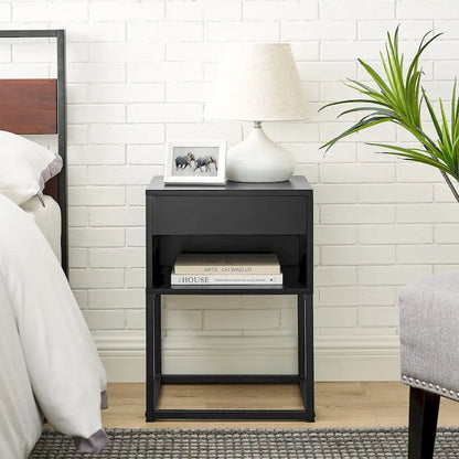 Simple End Table with Drawer and Shelf for Any Room,Nightstand,Metal Leg Design