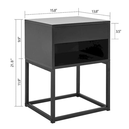 Simple End Table with Drawer and Shelf for Any Room,Nightstand,Metal Leg Design