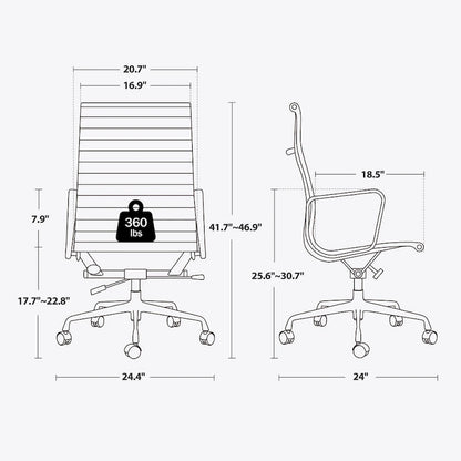 High Back Ergonomic Genuine Leather Ribbed Office Computer Chair - N/A