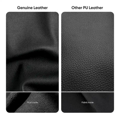 High Back Ergonomic Genuine Leather Ribbed Office Computer Chair - N/A